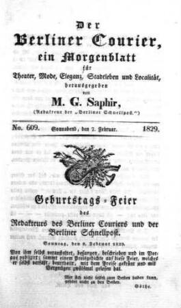No. 609., Sonnabend, den 7. Februar 1829