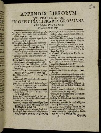 1732,2: Appendix librorum qui praeter alios in Officina Libraria Grossiana venales prostant