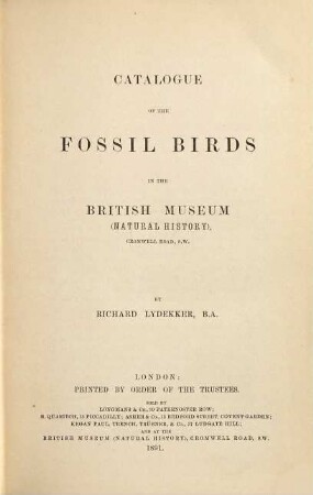 Catalogue of the fossil birds in the British Museum 