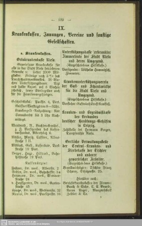 IX. Krankenkassen, Innungen, Vereine und sonstige Gesellschaften