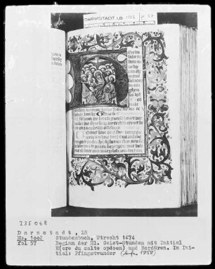 Tagzeiten und Gebete — Initiale H (ere du salte opdoen) mit Pfingstwunder, Folio 57recto