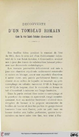 Sér. 5.2=45.1911: Découverte d'un tombeau romain dans la rue Saint-Antoine (Constantine)