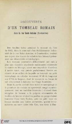 Sér. 5.2=45.1911: Découverte d'un tombeau romain dans la rue Saint-Antoine (Constantine)