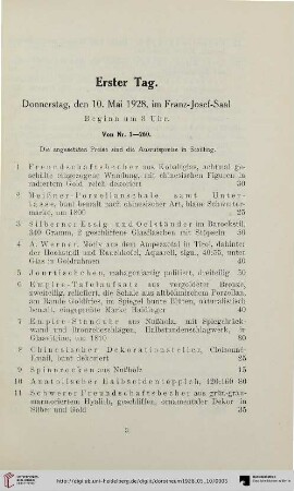 Erster Tag: Donnerstag, den 10. Mai 1928 (Nr. 1-260)