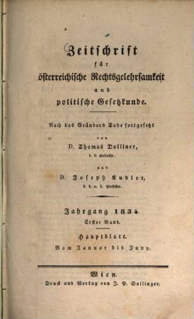 Zeitschrift für österreichische Rechtsgelehrsamkeit und politische Gesetzkunde. 1834,1, 1834,1