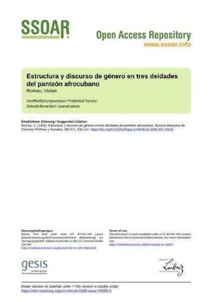 Estructura y discurso de género en tres deidades del panteón afrocubano