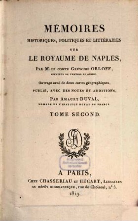 Mémoires historiques, politiques et littéraires sur le royaume de Naples, 2