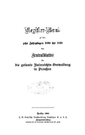 Register-Band zu den zehn Jahrgängen 1890 bis 1899
