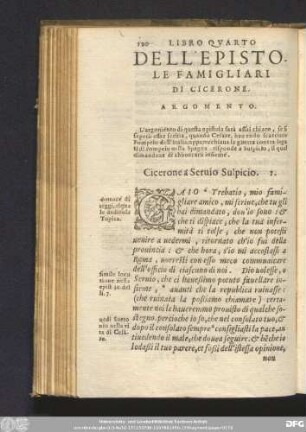 Libro Quarto Dell' Epistole Famigliari Di Cicerone. [A Sulpicio, Et Altri.]