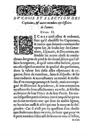 Du Choix Et Election Des Capitaines, & autres membres & Officiers de l'armee. Chap. II.