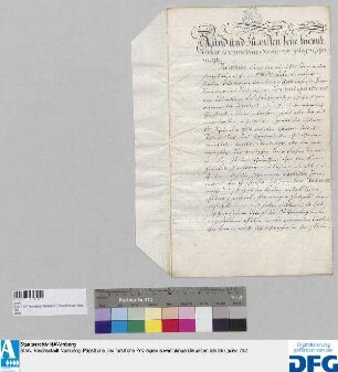 Grundherr'scher Familienvertrag, abgeschlossen nachdem Tod Leonhard Grundherrs von Altenthann auf Gauchsmühl, zwischen der älteren oder Johann Carl'schen und der jüngeren oder Georg Ulrich'schen Linie. - Siegler und Unterzeichneter: Johann Christoph Sigmund Kress von Kressenstein als Kurator der hinterlassenen Söhne Christoph Carl Grundherrs jun., Carl. Gottfried Grundherr von Altenthann, Christoph Carl Grundherr von Altenthann der J., Jacob Carl Grundherr von Altenthann, Carl Alexander Grundherr von Abtenthann, Gottlieb Christoph Carl Grundherr von Altenthann auf Malmspach namens der Johann Carl'schen Linie und Christoph Carl Grundherr von Altenthann für sich und als Kurator seiner unmündigen Vettern aus der Johann Karl'schen Linie, namens Christoph Carl, Johann Karl Burckhard und Siegmund Christoph Carl, Carl Siegmund Ferdinand Grundherr von Altenthann, Jobst Wilhelm Carl Grundherr von Altenthann, Christoph Carl Grundherr von Altenthann und Malmspach, Johann Carl Burkhard Grundherr von Altenthann und Weiherhauss auf Malmspach und Sigmund Christoph Carl Grundherr von Altenthann und Weiherhauss auf Malmspach namens der Georg Ulrich'schen Linie.