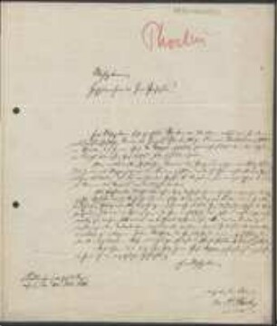 Brief von Philipp Phoebus an August Emanuel Fürnrohr