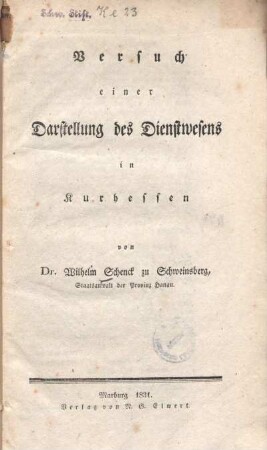 Versuch einer Darstellung des Dienstwesens in Kurhessen