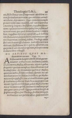 De Artibus Quas Mathematicas vocant. Cap. V.
