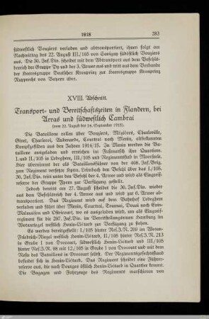 XVIII. Transport- und Bereitschaftszeiten in Flandern, bei Arras und südwestlich Cambrai