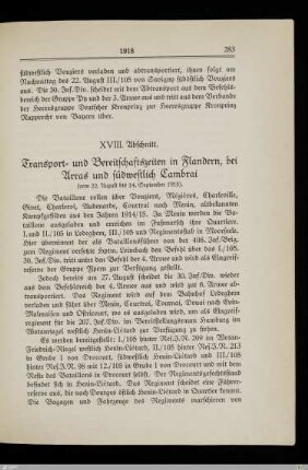 XVIII. Transport- und Bereitschaftszeiten in Flandern, bei Arras und südwestlich Cambrai
