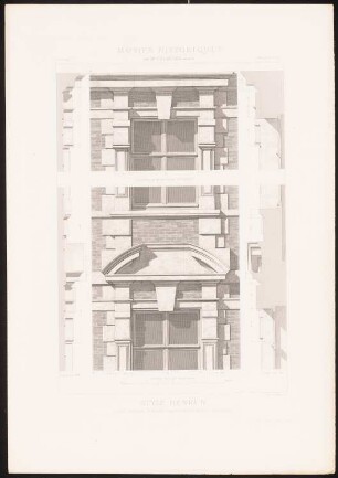 Place Royale, Paris: Ansicht Detail, Fassadenschnitte vertikal (aus: Motifs historiques d´architecture et de sculpture d´ornement, hrsg.v. César Daly, Bd.1, 1870)