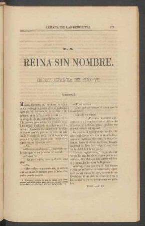 La reina sin nombre. - [Continuación.] : Crónica española del siglo VII.