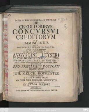 Dissertatio Inavgvralis Jvridica De Creditoribvs Concvrsvi Creditorvm Non Immiscendis
