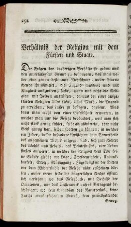 Verhältniß der Religion mit dem Fürsten und Staate.