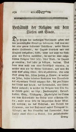 Verhältniß der Religion mit dem Fürsten und Staate.