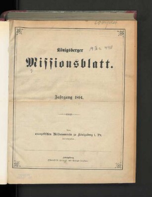1894: Königsberger Missionsblatt