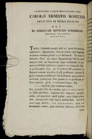 Clarissimo Atque Doctissimo Viro Carolo Ernesto Kositzki [...]