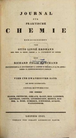 Journal für praktische Chemie : practical applications and applied chemistry ; covering all aspects of applied chemistry. 24. 1841