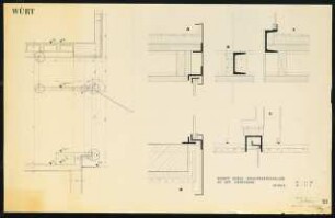 Wohnhaus, Württembergische Straße, Pariser Straße, Berlin-Wilmersdorf: Schnitt durch Schaufensteranlage Württembergische Straße an Giebelwand 1:10, Details 1:1