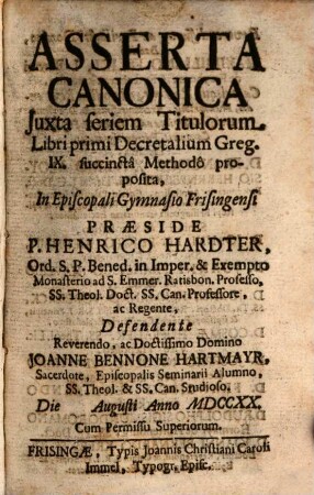 Asserta anonica juxta seriem Titulorum Libri primi Decretalium Greg. IX. succincta Methodo proposita