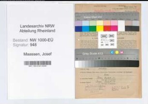 Entnazifizierung Josef Maassen, geb. 02.01.1902 (Verw.Angest.)