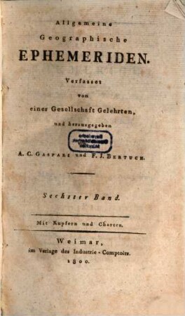 Allgemeine geographische Ephemeriden, 6. 1800