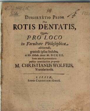 Dissertatio Prior De Rotis Dentatis