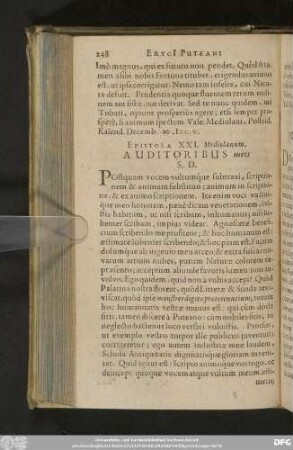 Epistola XXI. Mediolanum. Auditoribus meis S. D.