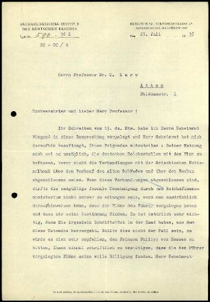 M. Wegner an G. Karo