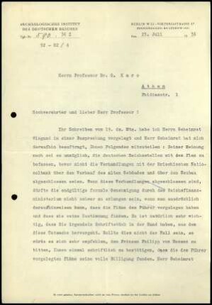 M. Wegner an G. Karo