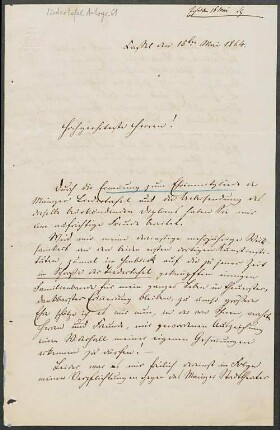 Brief von Karl Heinrich Adolf Reiss an Mainzer Liedertafel