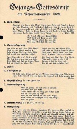 Gottesdienstordnungen und Programmzettel für Reformationsfeste und Lutherfeiern