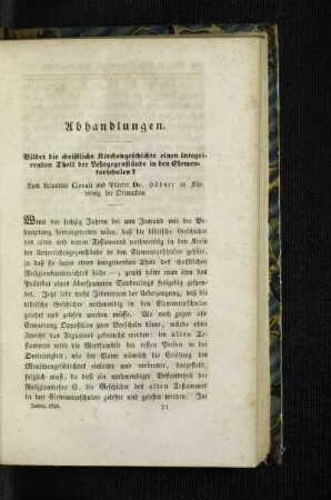 Bildet die christliche Kirchengeschichte einen integrirenden Theil der Lehrgegenstände in den Elementarschulen?