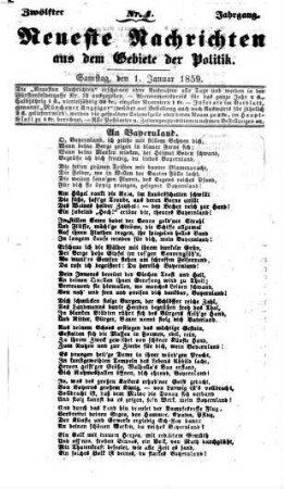 Neueste Nachrichten aus dem Gebiete der Politik. 1859 = Jg. 12, 1 - 3