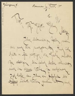Brief an B. Schott's Söhne : 06.11.1910