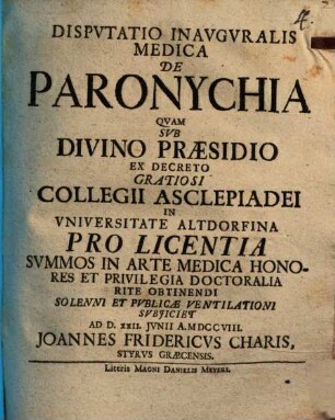 Disp. inaug. med. de paronychia