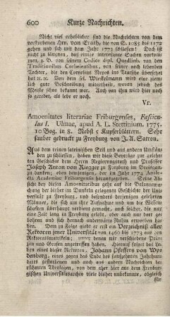 Amoenitates literariae Friburgenses. Fasc.I.