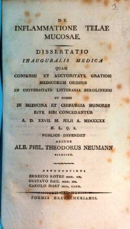De inflammatione telae mucosae : diss. inaug. med.