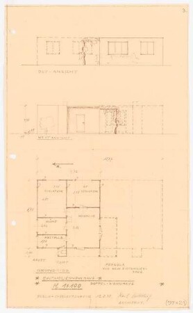 Einfamilienwohnhaus: Grundriss Einfamilienwohnhaus/Doppelwohnhaus, Ostansicht, Westansicht