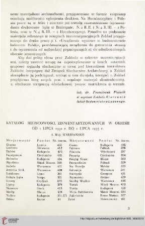 4: Katalog miejsowości, zinwentaryzowanych w okresie od 1 lipca 1931 r. do 1 lipca 1935 r.