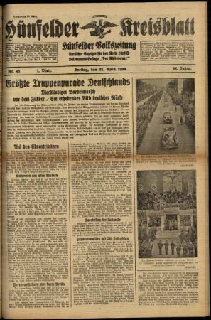 Erste Ausgabe vom Freitag, den 21. April 1939.