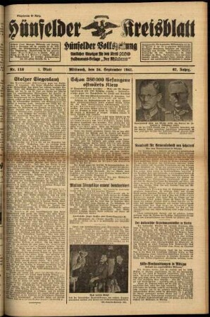 Erste Ausgabe vom Mittwoch, den 24. September 1941.