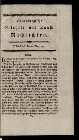 XLstes Stück. Den 18. May 1782.
