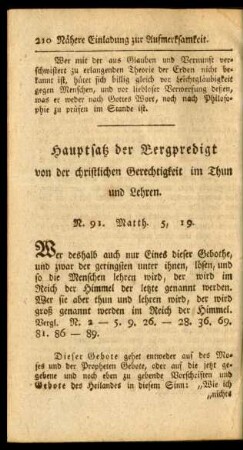 Hauptsatz der Bergpredigt von der christlichen Gerechtigkeit im Thun und Lehren